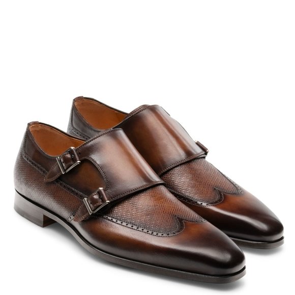 Bashwood  Handmade Brown Shaded Leather Double Monk Shoes - Picture 3 of 3